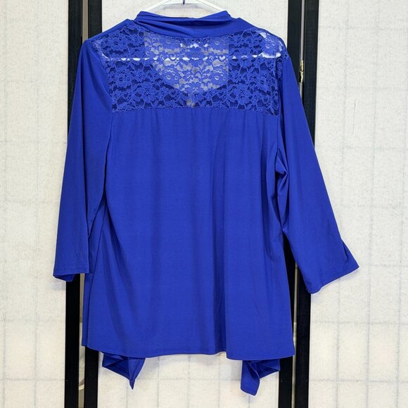 Emma & Olive Blue Faux 2 Piece Cardigan & Shirt XL Lace Back Asymmetrical Hem - Picture 2 of 11